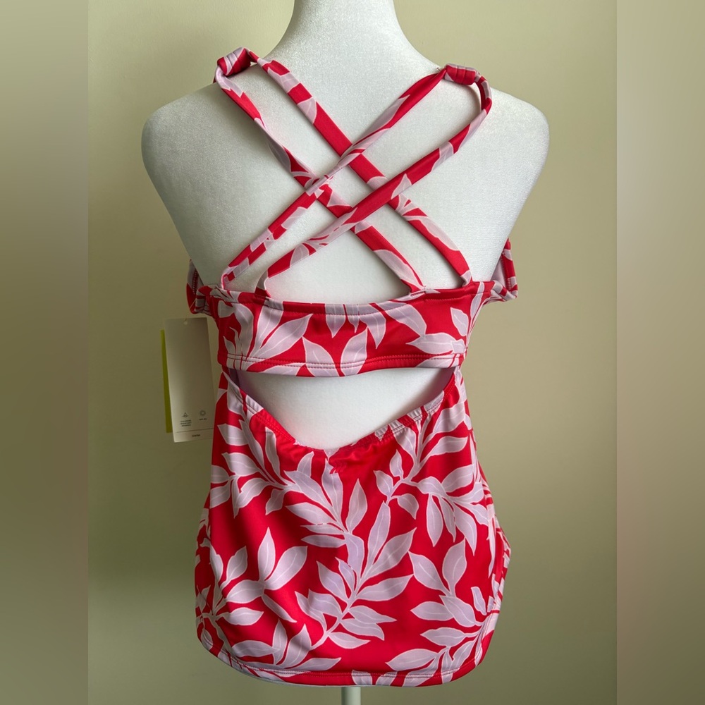 New All in Motion Red Leaf Pattern Criss Cross Tankini Top Size 20W - Picture 3 of 9